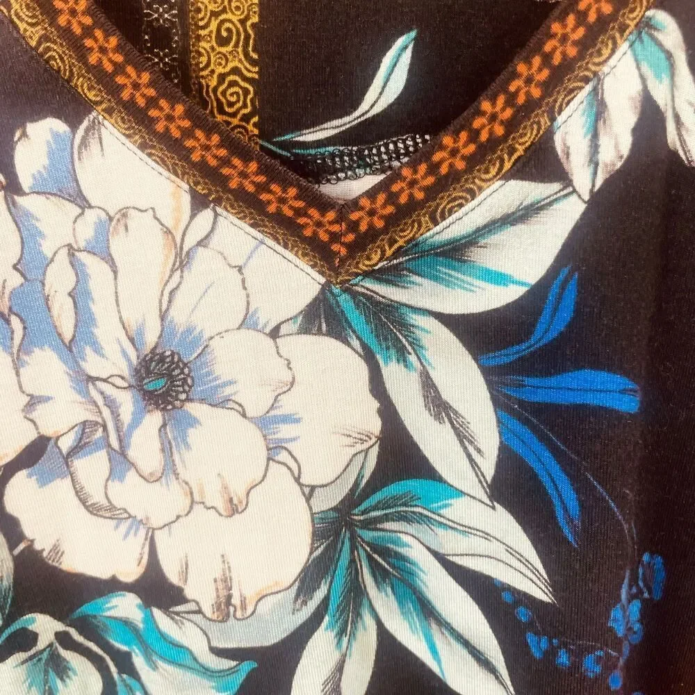 JOHNNY WAS Golden Spring Favorite Long Slv V-neck Swing Tee Bamboo Top - Picture 7 of 11